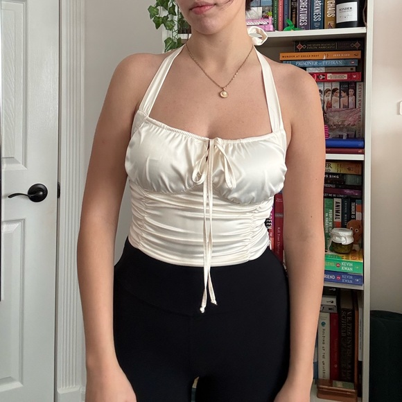 Salty Tops - Chic Cream Halter Blouse